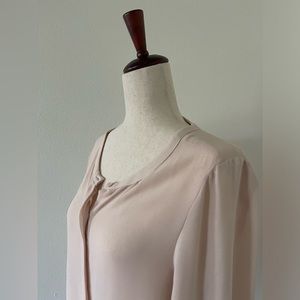 LOFT - Cream Long Billow Sleeve Button Down Sheer Blouse, Women’s Size Medium